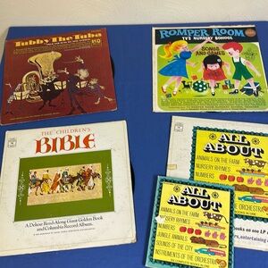 Lot of 4 Vintage Records - Romper room, children’s bible, all about, tuba